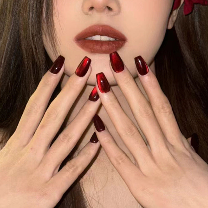 Luxe Deep Red Cat Eye Press-On Nail Tips - Bulk & DIY