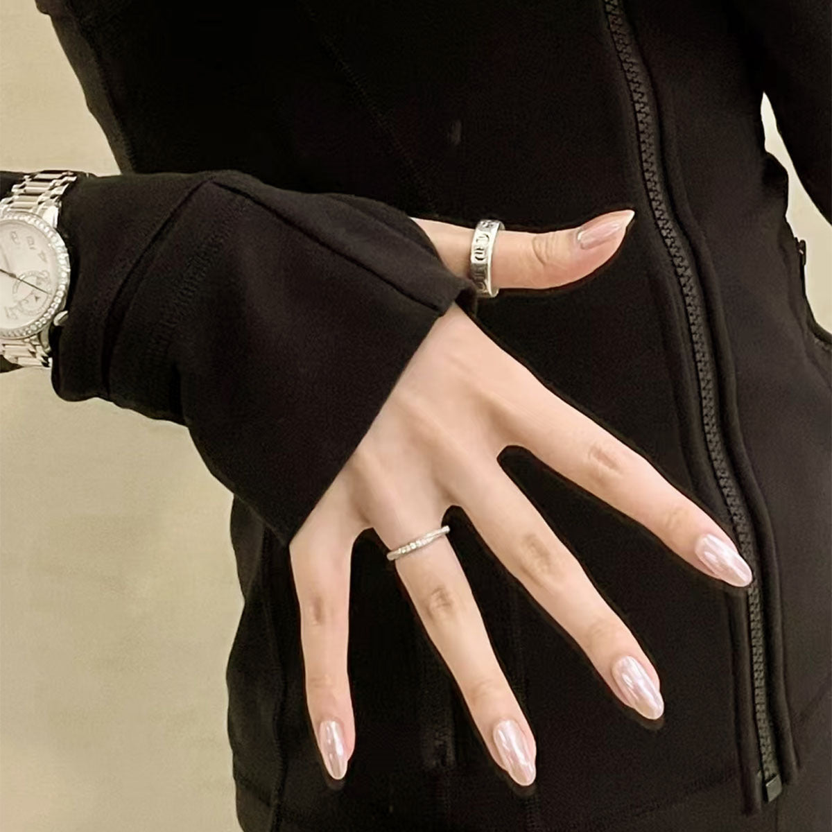 Aurora Pearl Pink Press-On Nails | Gentle Short Oval & Long Almond