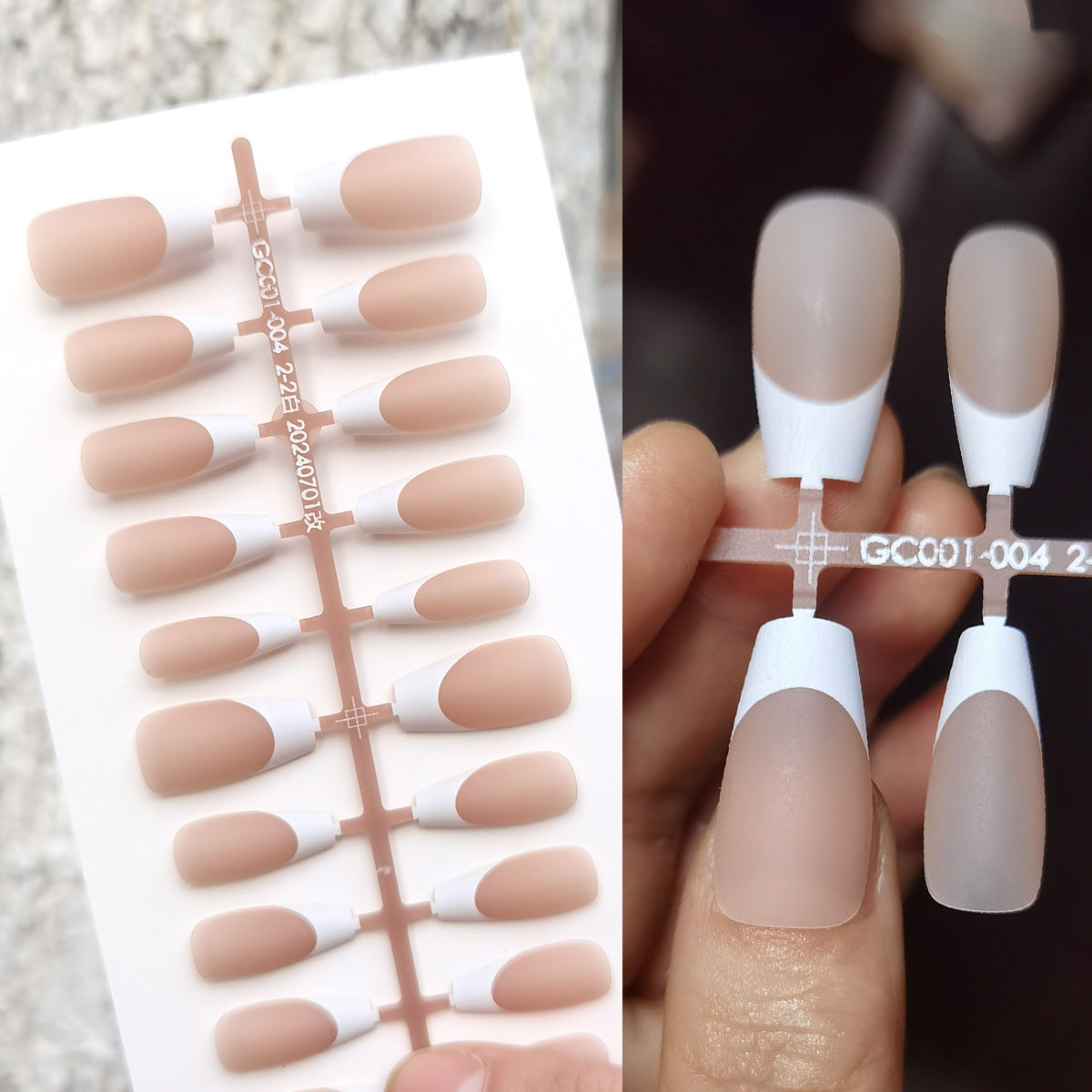 Classic Matte Nude Pink French Tip Press-on Nails - Medium Ballerina Coffin