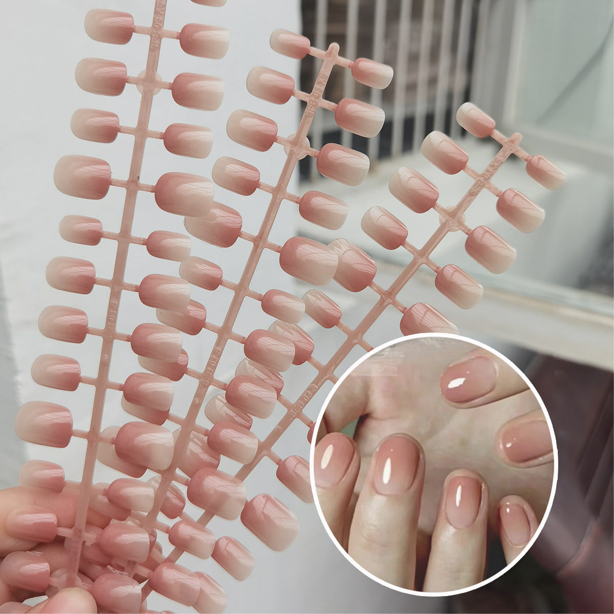 White Peach Oolong Ombre Matte Press-On Nail Tips - 30 Pcs Short Squoval Blanks