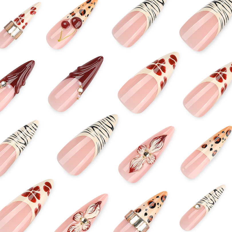 French Glam 3D Charm Animal Almond Long Press On Nails – Image 2