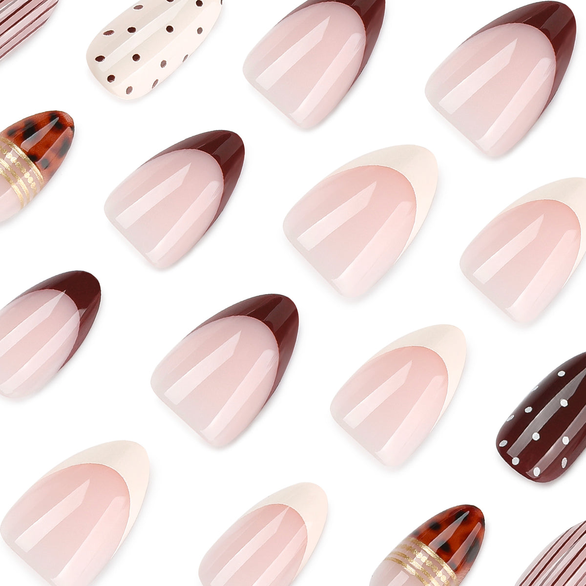 French Minimalist Geometric Nude Brown Almond Medium Press On Nails – Image 2