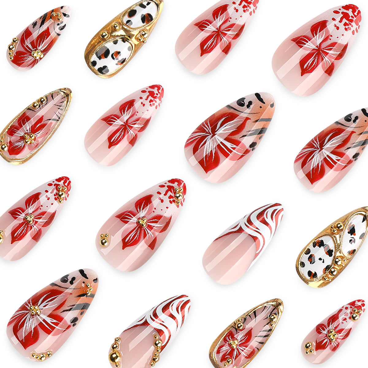Glam 3D Charm Floral Animal Almond Medium Press On Nails – Image 2
