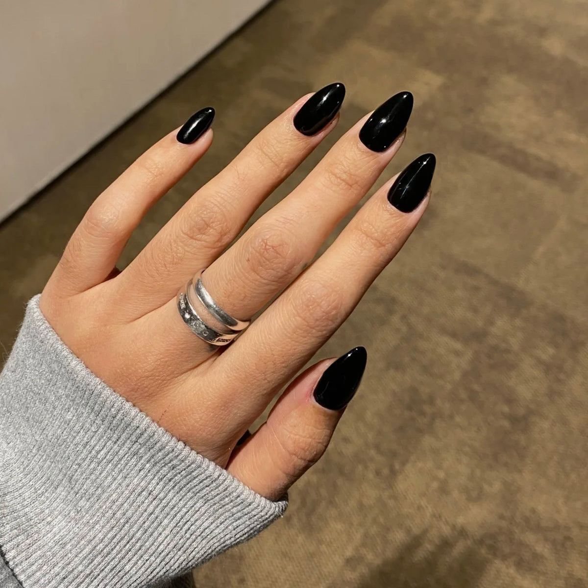 Sleek Black Short Almond Press-On Nails | 30 Piece Set