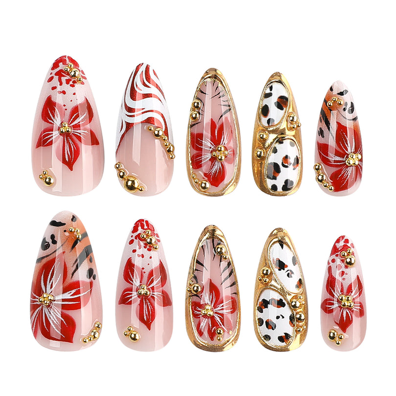 Glam 3D Charm Floral Animal Almond Medium Press On Nails – Image 3