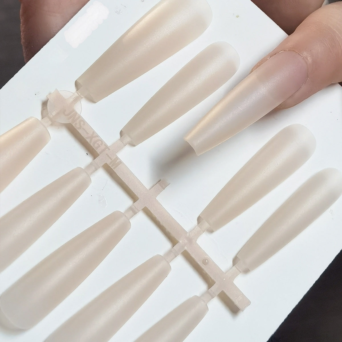 Extra Long Tapered Coffin Frosted DIY Press-On Nail Blanks | No-Buff Ice White