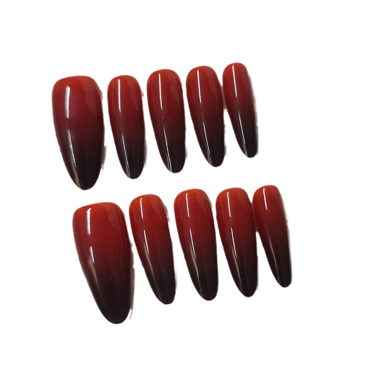 Long Coffin Black & Red Ombre Press-On Nails - Gothic Glam Halloween