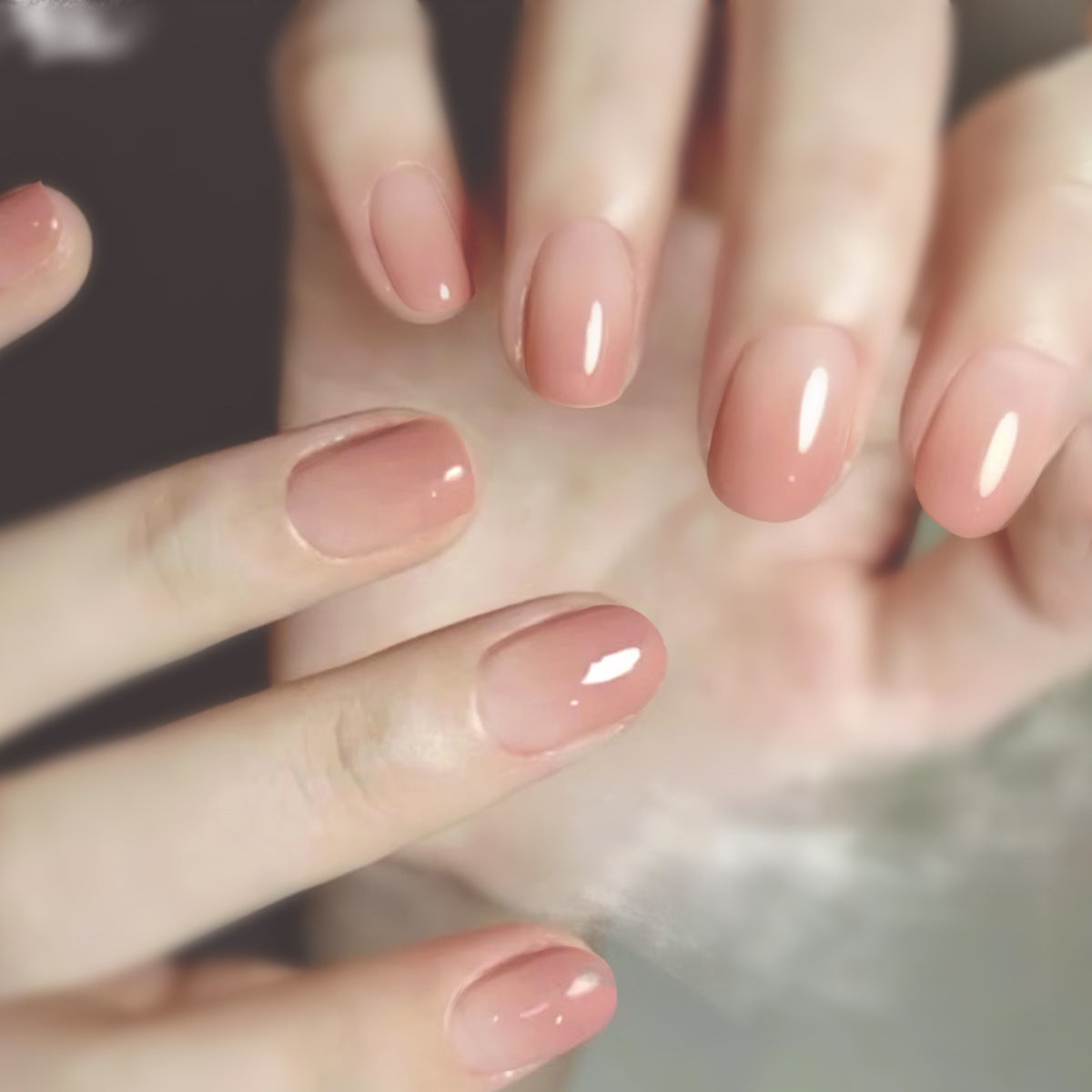 White Peach Oolong Ombre Matte Press-On Nail Tips - 30 Pcs Short Squoval Blanks