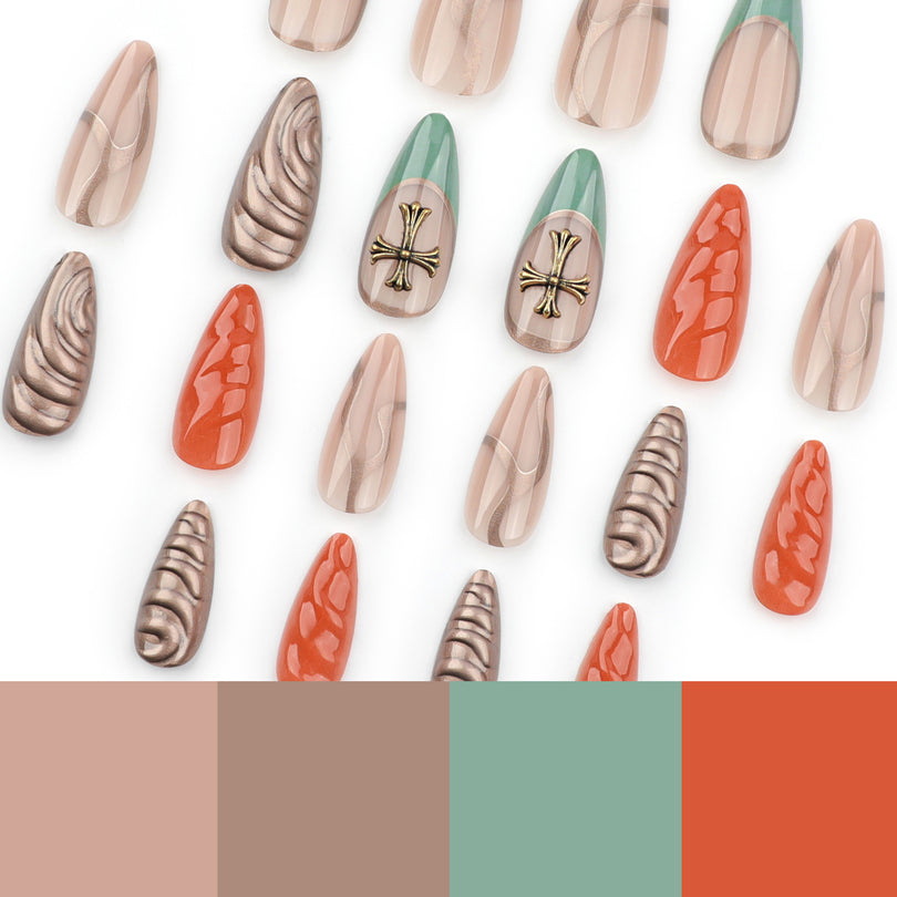 Glam 3D Charm Solid Brown Almond Medium Press On Nails – Image 3