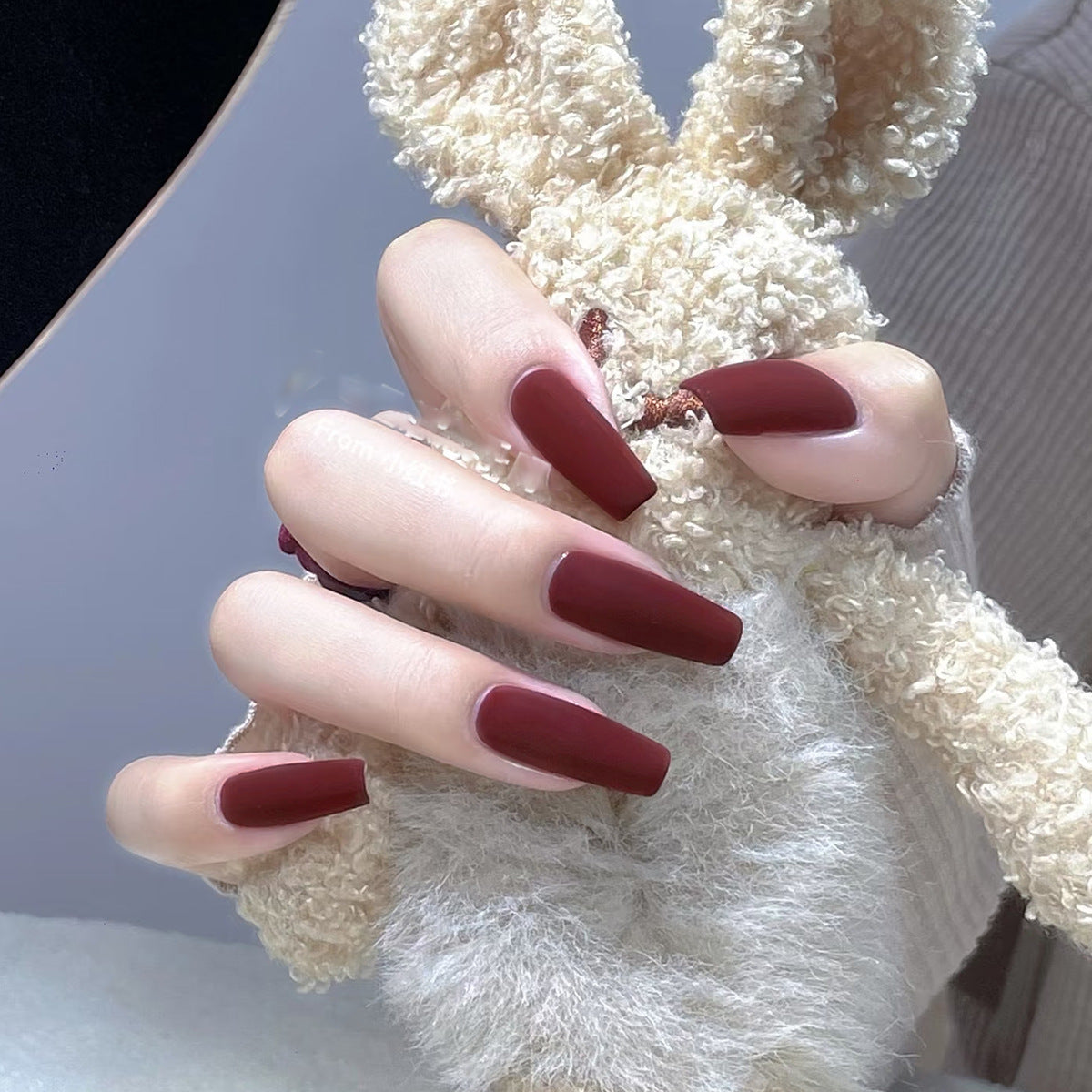 Elegant Matte Velvet Burgundy Press-On Nails