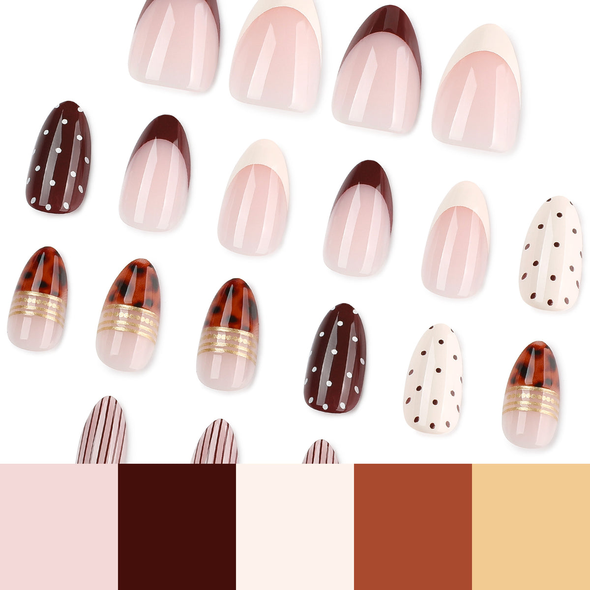 French Minimalist Geometric Nude Brown Almond Medium Press On Nails – Image 3