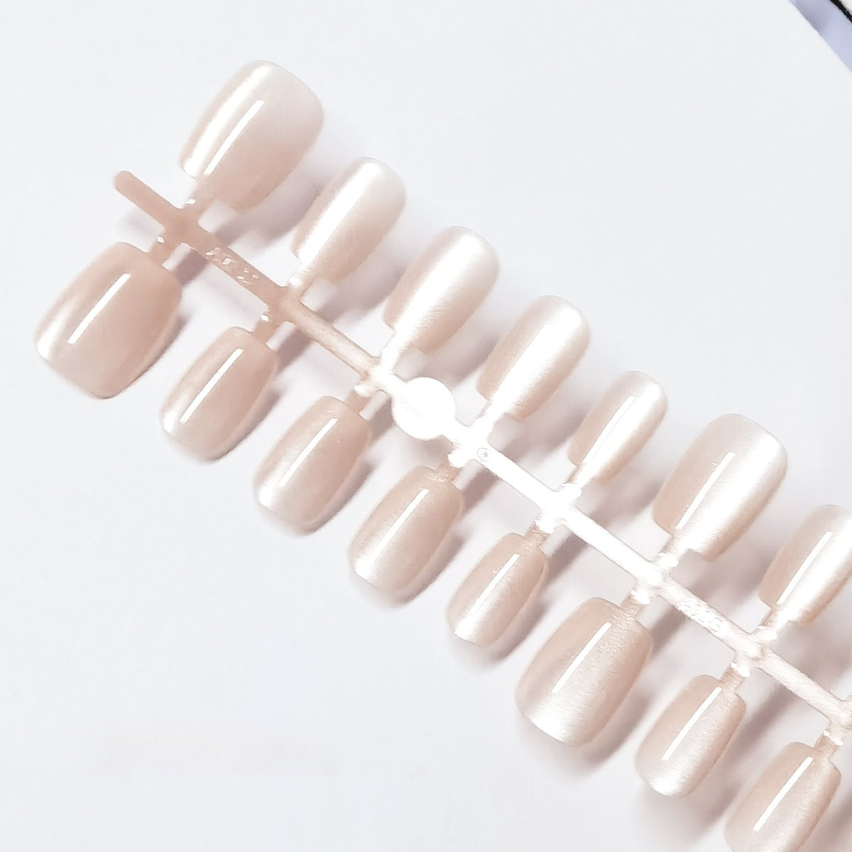 Sheer Lychee Pink Cat Eye Short Press-On Nails - Natural Everyday Wear