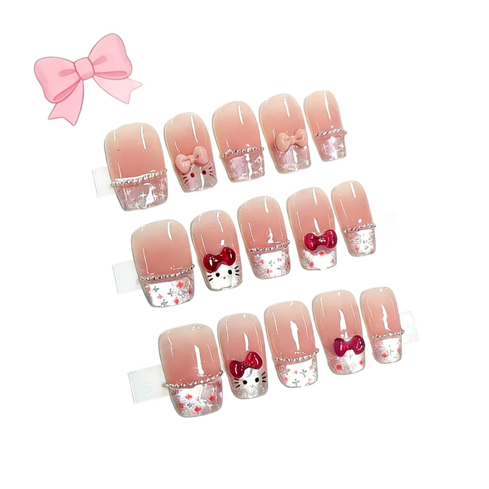 Sweet Kitty Bow Pink Blush French Press-on Nails