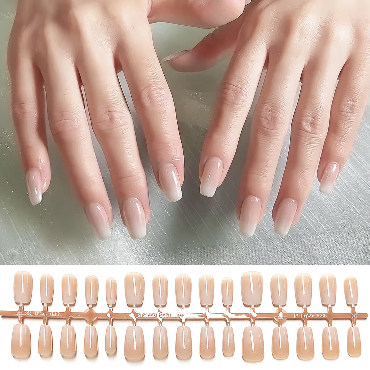 Long Almond Barely There Nude White Ombre Press-On Nails