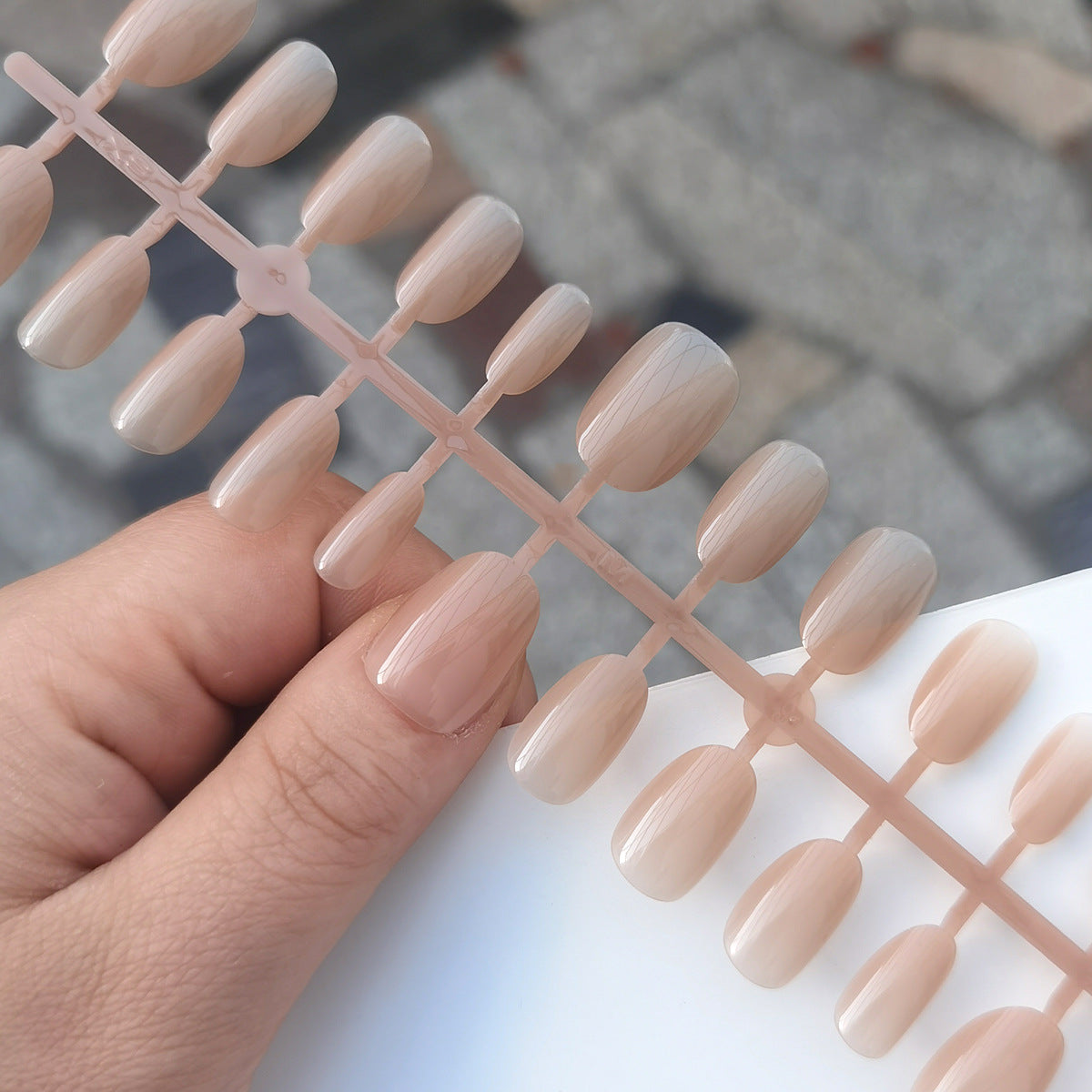 Chic Short Oval Nude Milk Tea Glossy Press-On Nails