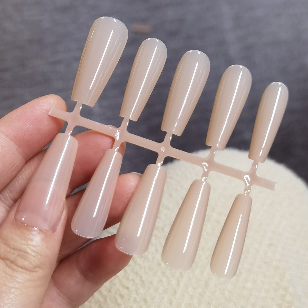 Sheer Coral Nude Long Coffin Press-On Nails | Minimalist Glossy Fake Nails