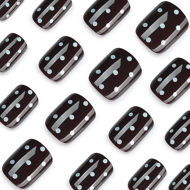 Black White Squoval Short Press On Nails – Image 3