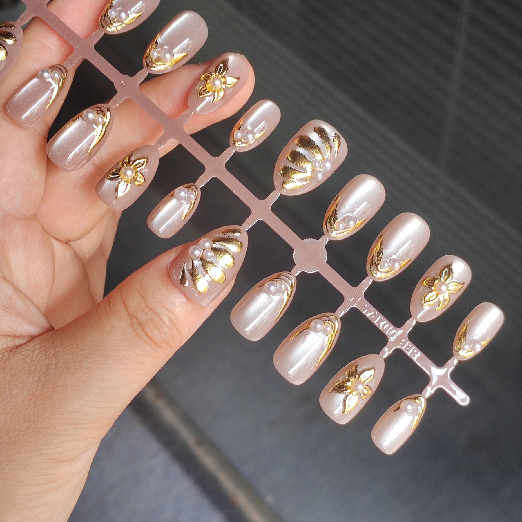 Luxury Cat Eye Gold Foil & Pearl Almond Press-On Nails