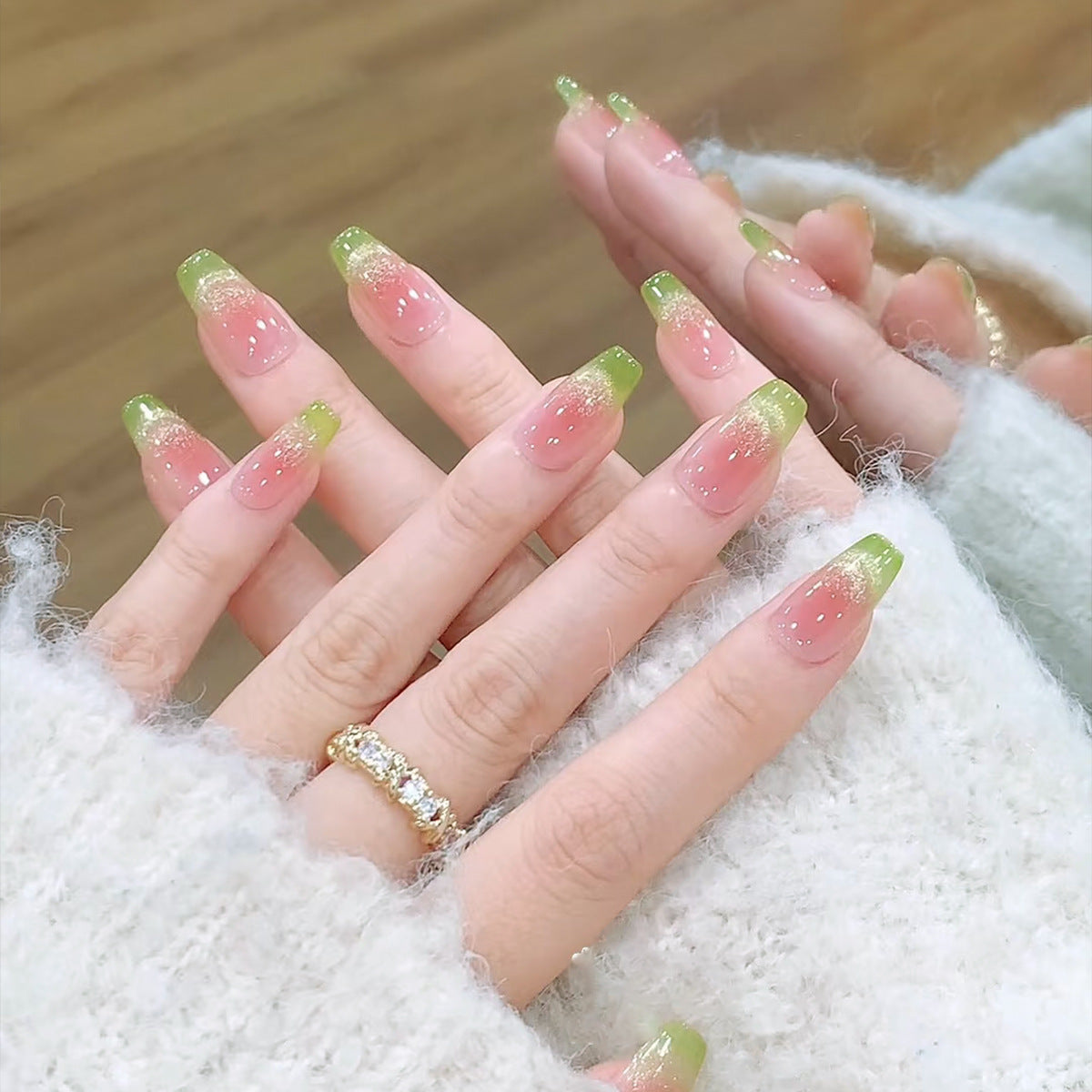 Guava Blush Green Gradient Short Square Press-On Nail Tips - DIY Blanks