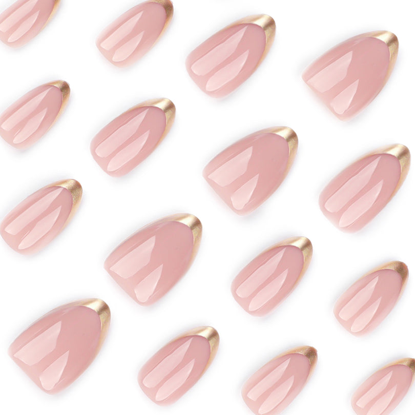 French Minimalist Nude Pink Almond Short Press On Nails – Image 3