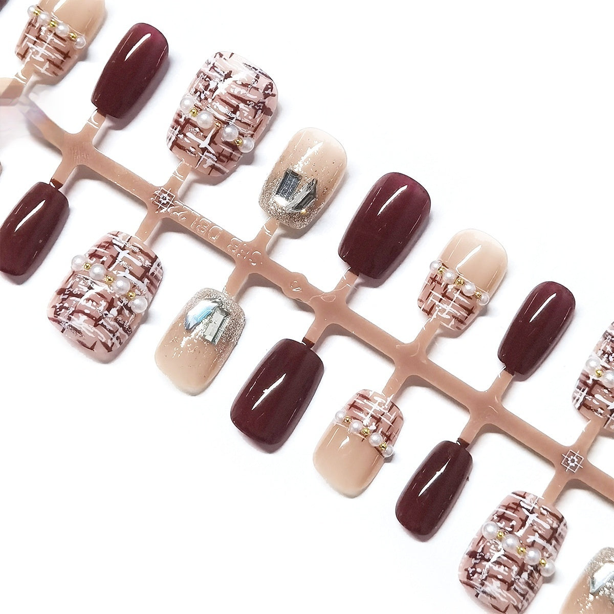 Elegant Burgundy & Tweed Short Press-On Nails