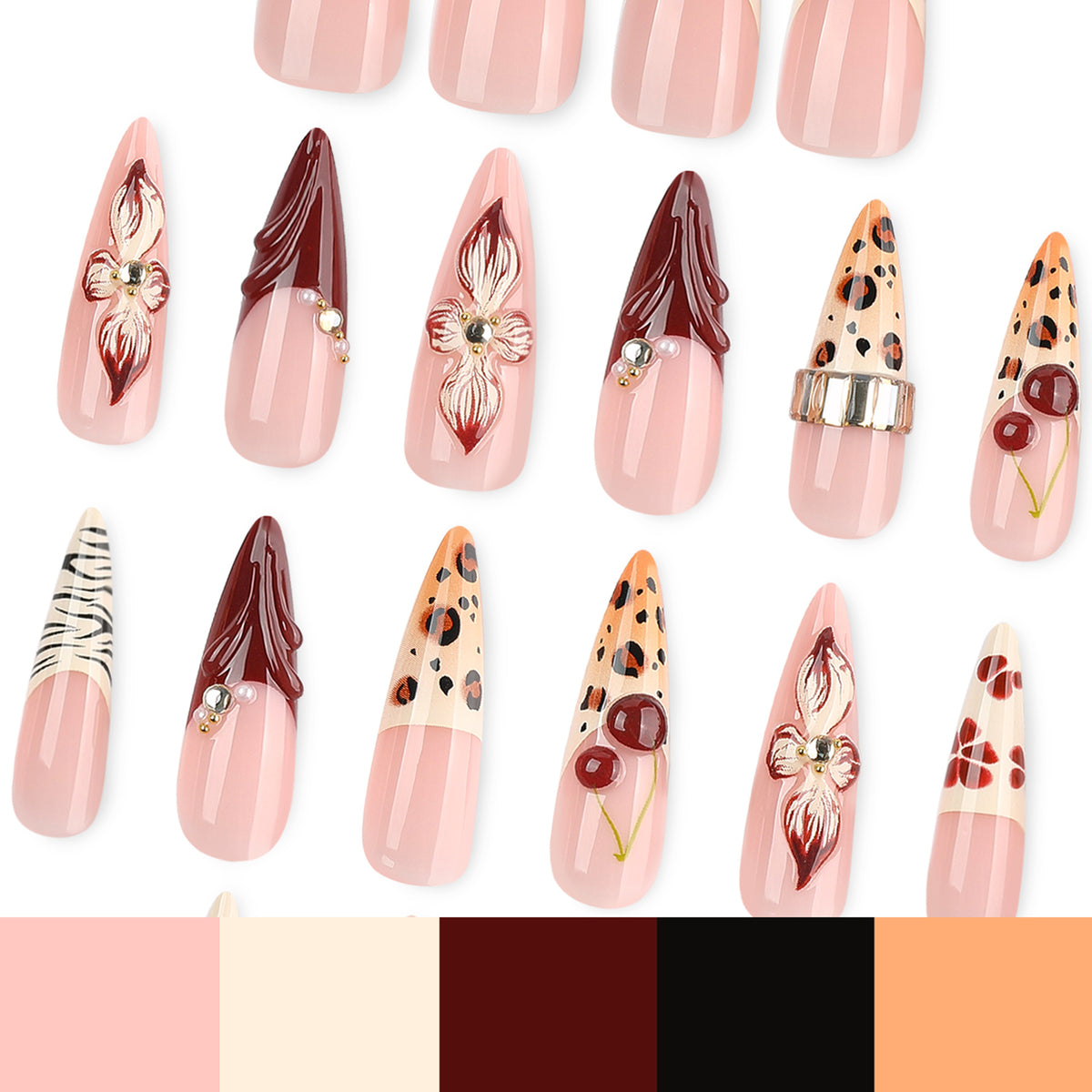 French Glam 3D Charm Animal Almond Long Press On Nails – Image 3
