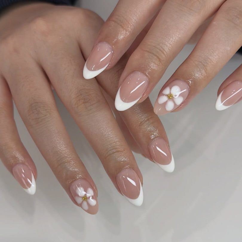 French Minimalist Nude Pink Almond Short Press On Nails – JP3916