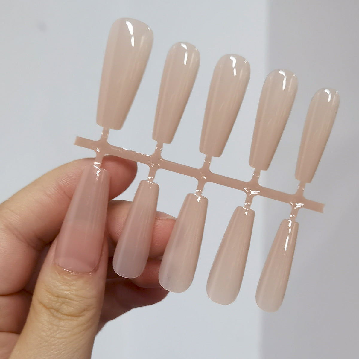 Sheer Coral Nude Long Coffin Press-On Nails | Minimalist Glossy Fake Nails