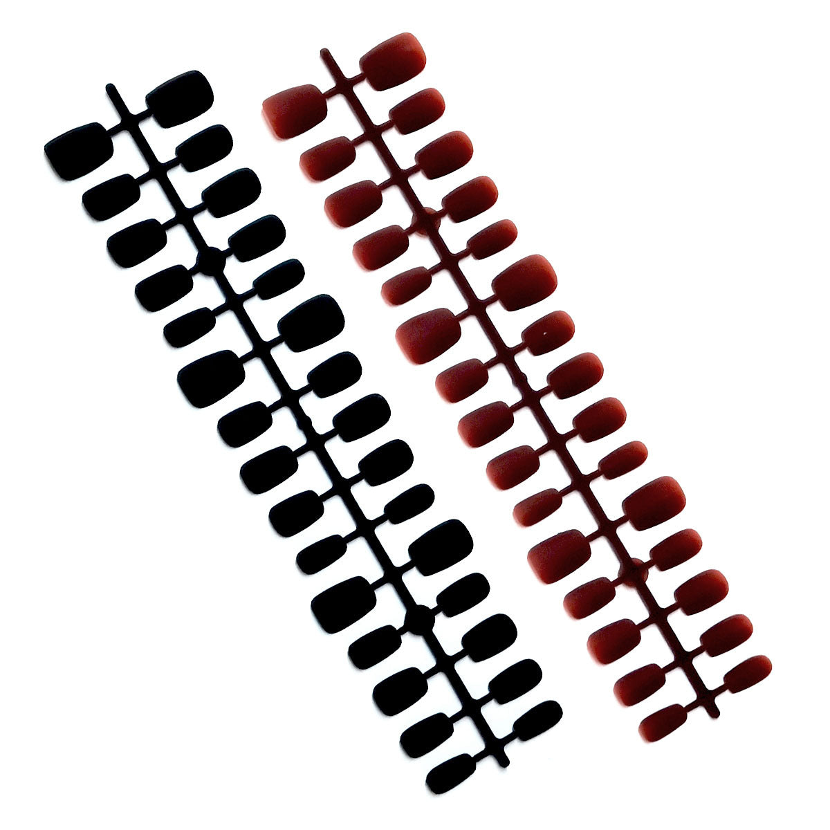 Short Matte Black & Red Press-On Nails | Velvet Frosted Dual-Tone Manicure