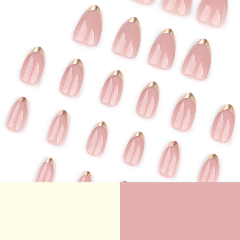 French Minimalist Nude Pink Almond Short Press On Nails – Image 4