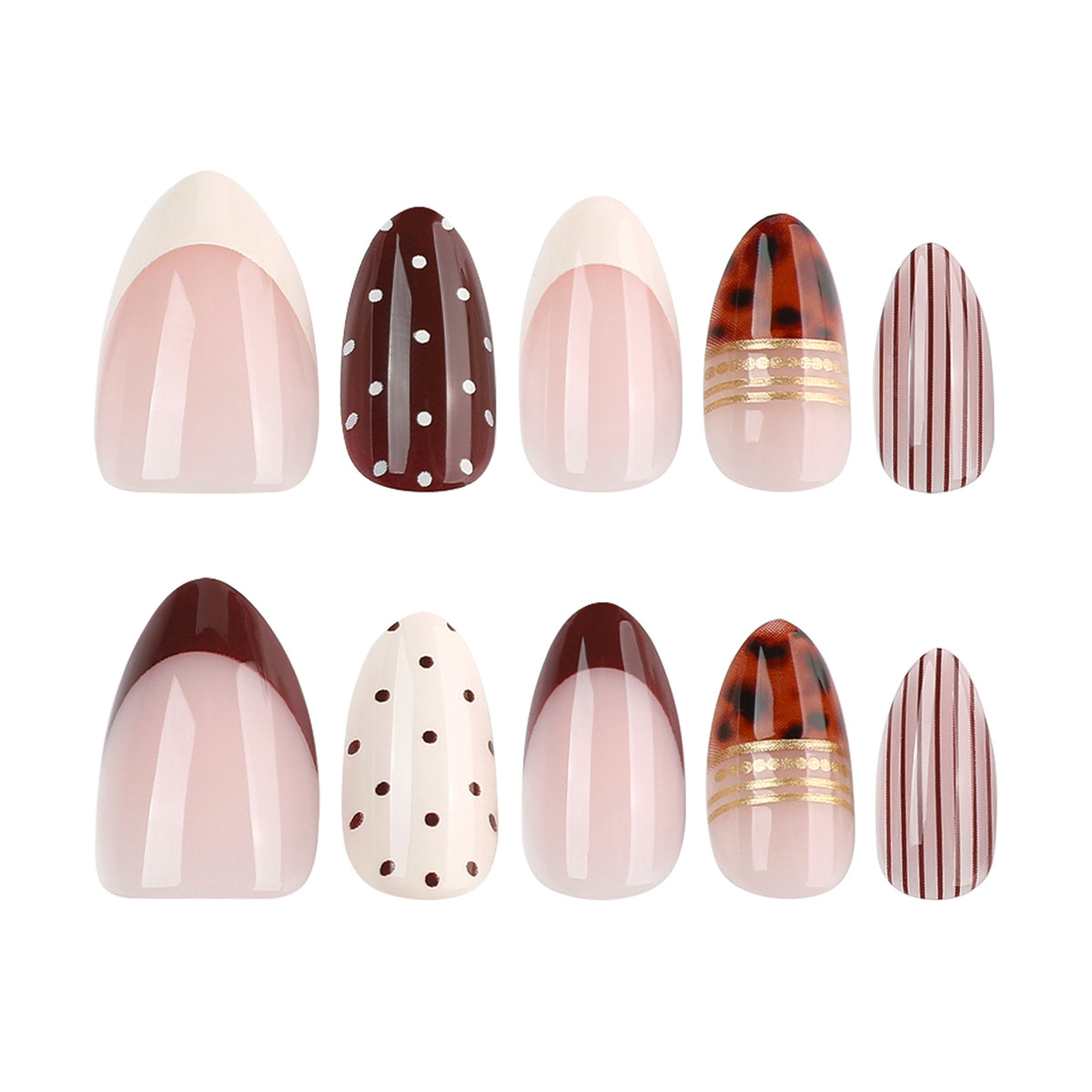 French Minimalist Geometric Nude Brown Almond Medium Press On Nails – Image 4