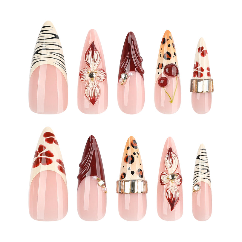 French Glam 3D Charm Animal Almond Long Press On Nails – Image 4