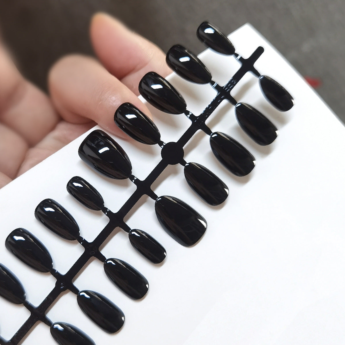 Sleek Black Short Almond Press-On Nails | 30 Piece Set