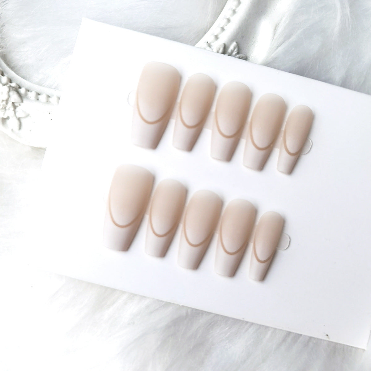 Elegant Velvet Matte Nude Outline French Coffin Press-On Nails