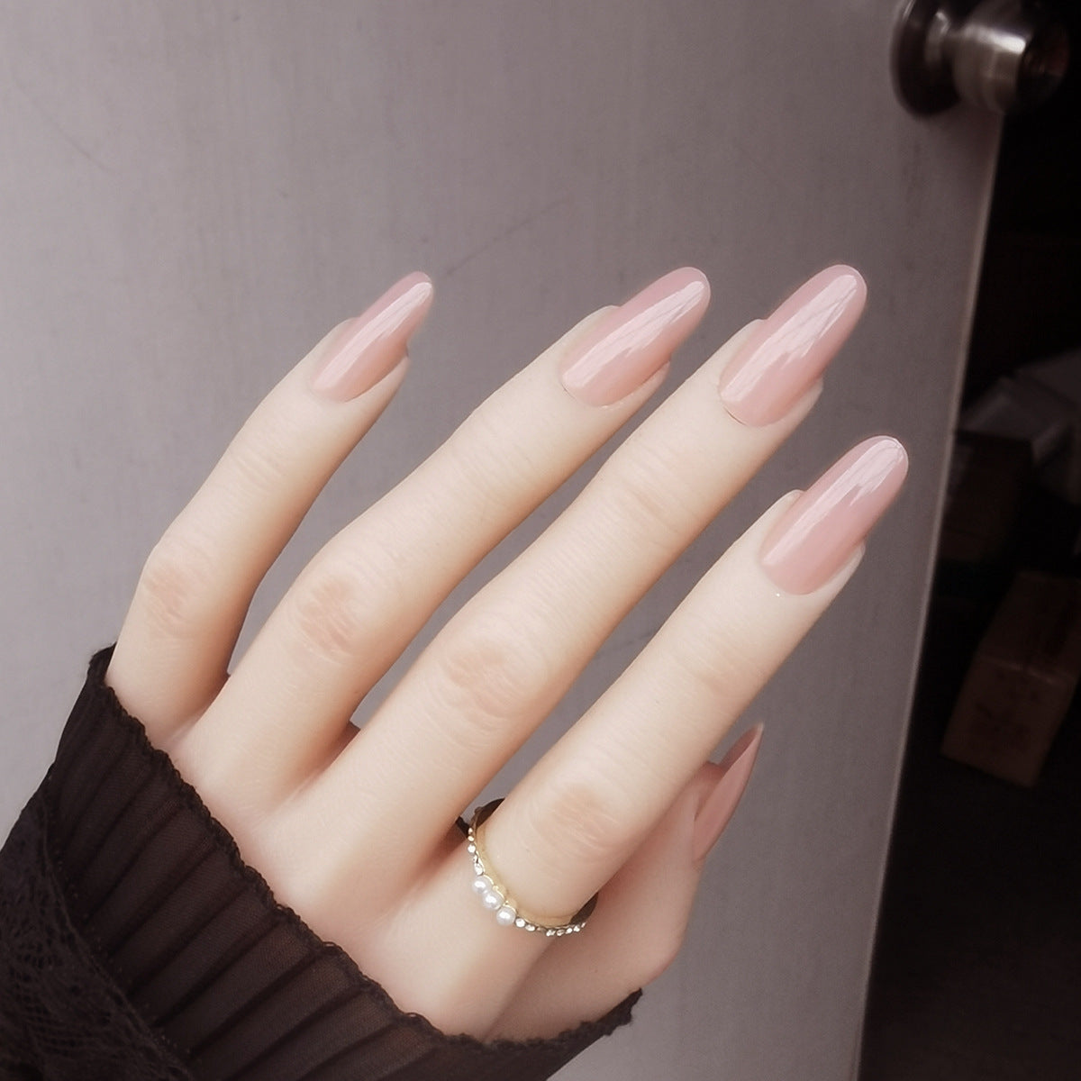Versatile Solid Color Medium Almond Press-On Nails | Nude, Black & Burgundy