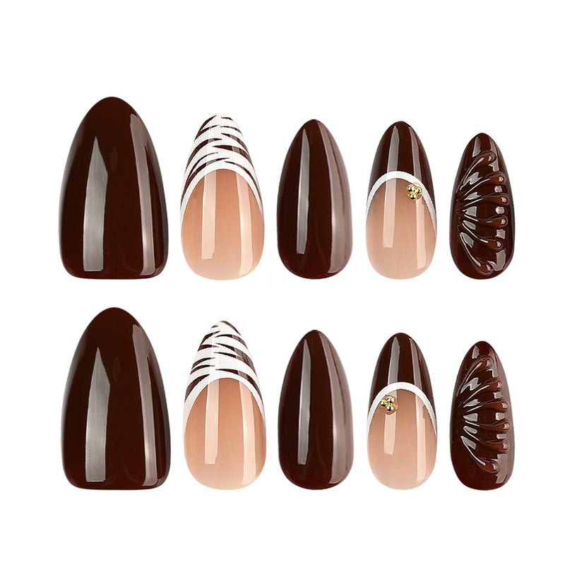 French 3D Charm Minimalist Animal Almond Medium Press On Nails – Image 4