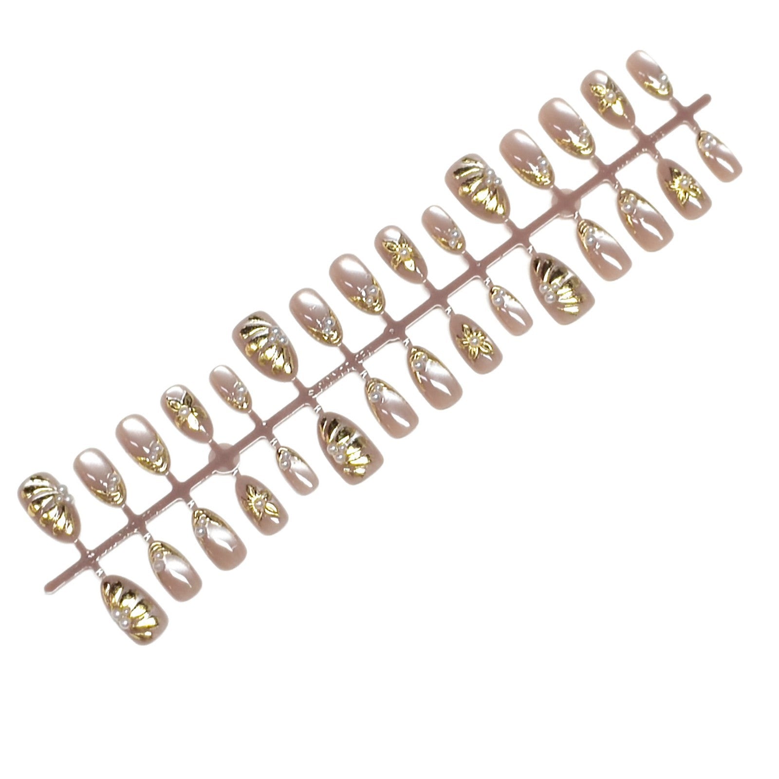 Luxury Cat Eye Gold Foil & Pearl Almond Press-On Nails