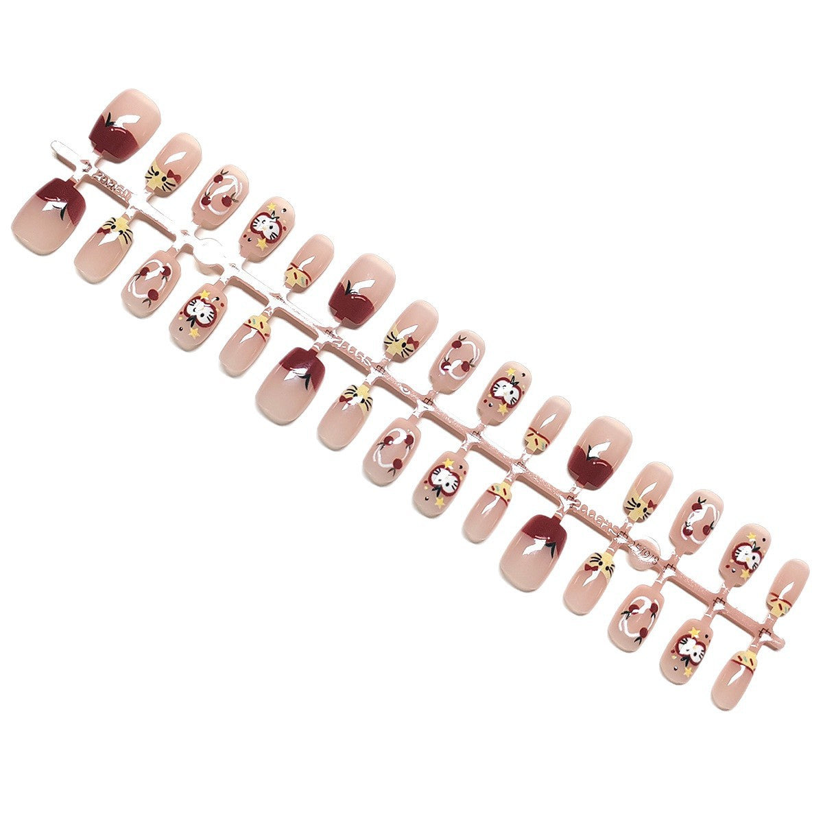Cute Cartoon Apple Kitty Short Press-On Nails for Kids & Teens