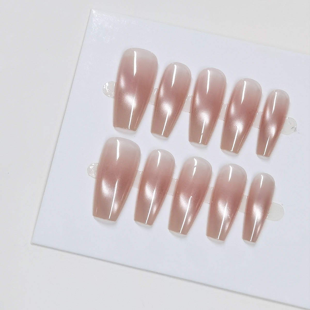 Luminous Blush Cat Eye Press-On Nails | Medium Coffin Shape