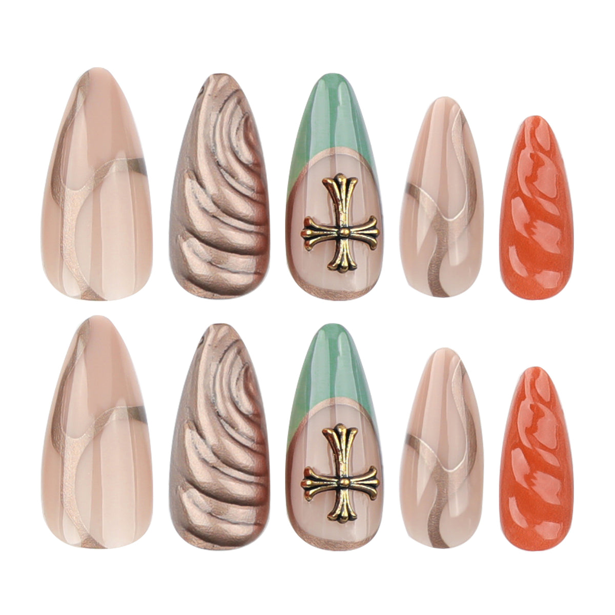 Glam 3D Charm Solid Brown Almond Medium Press On Nails – Image 4