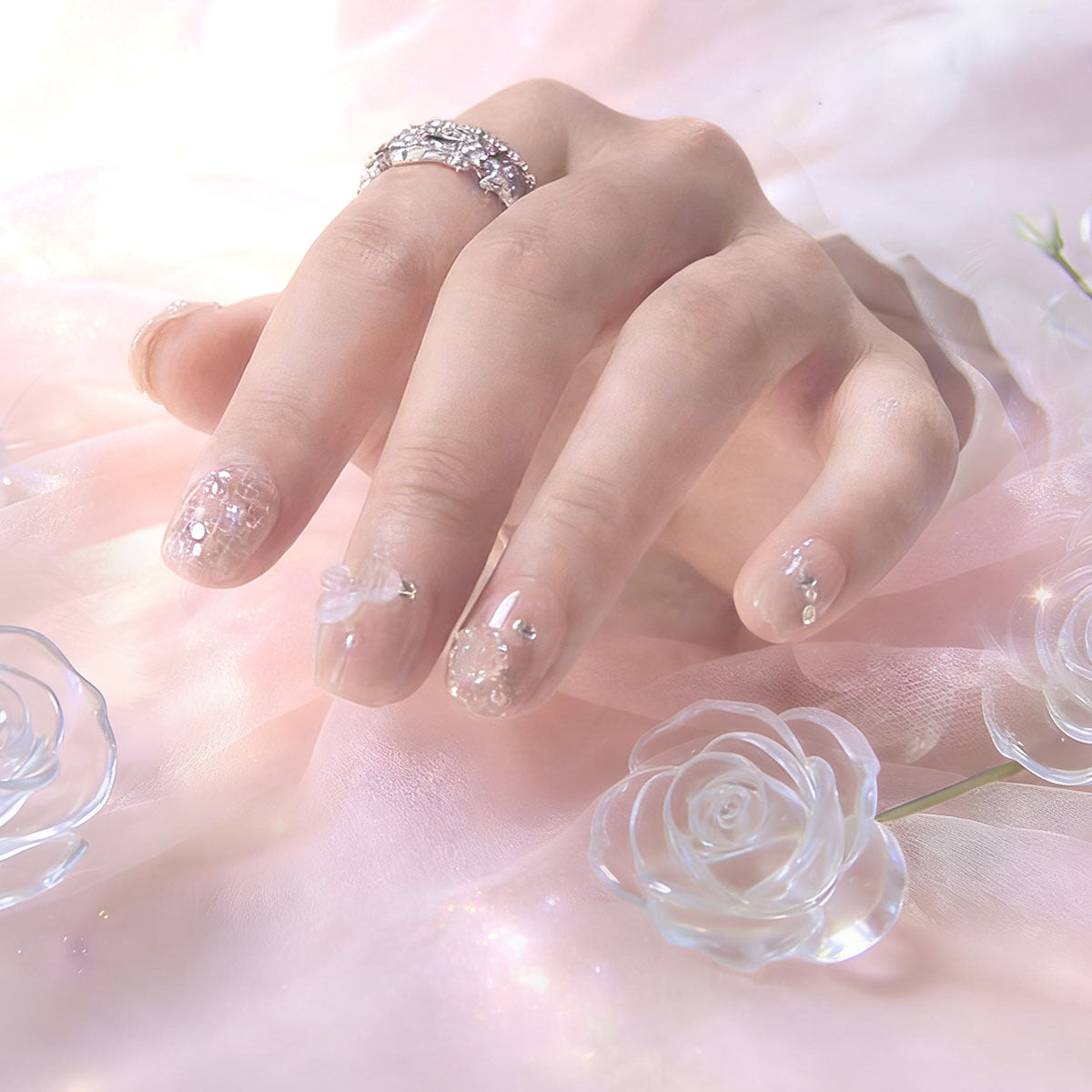 Sweet Kitty Bow Pink Blush French Press-on Nails