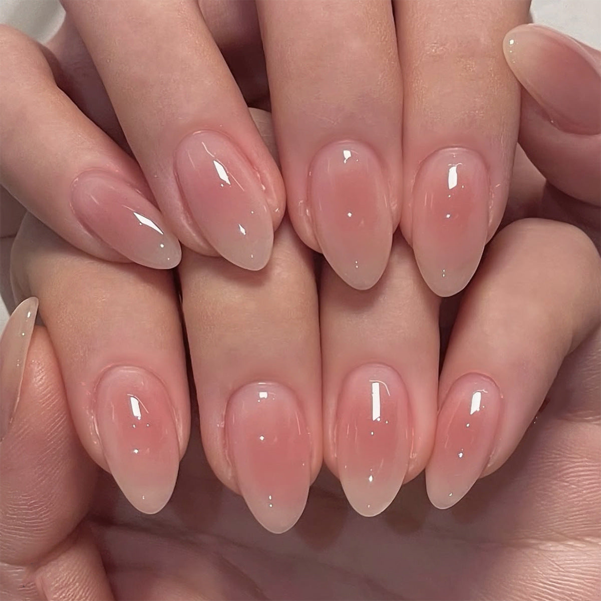 French Minimalist Nude Pink Almond Short Press On Nails – JP3859