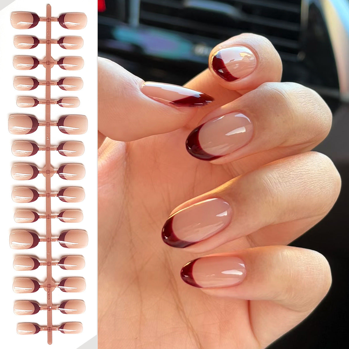 Elegant Red French Tip Press-On Nails | Classic Nude & Red Manicure