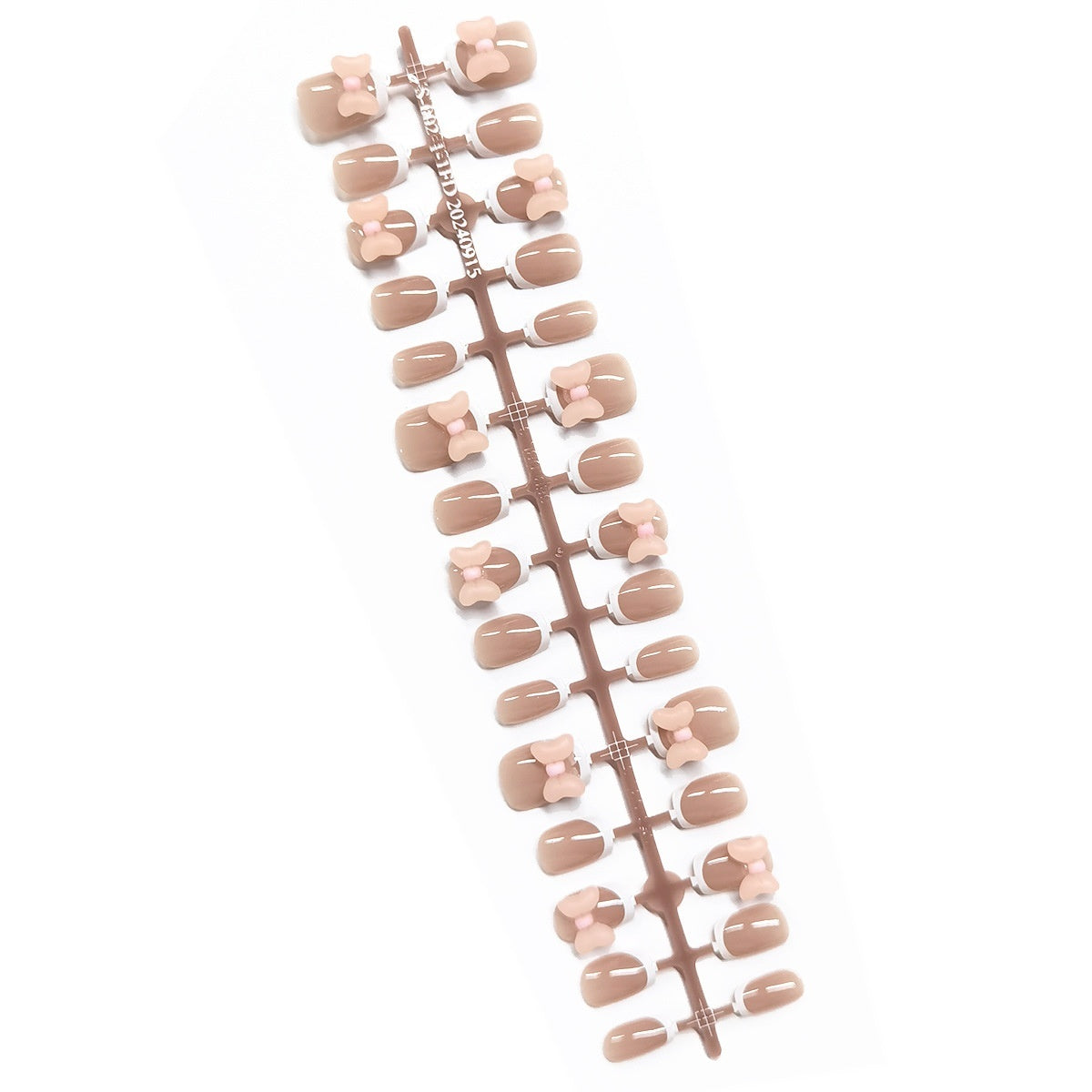 Sweet Nude French Tip Press-On Nails with 3D Pink Bows