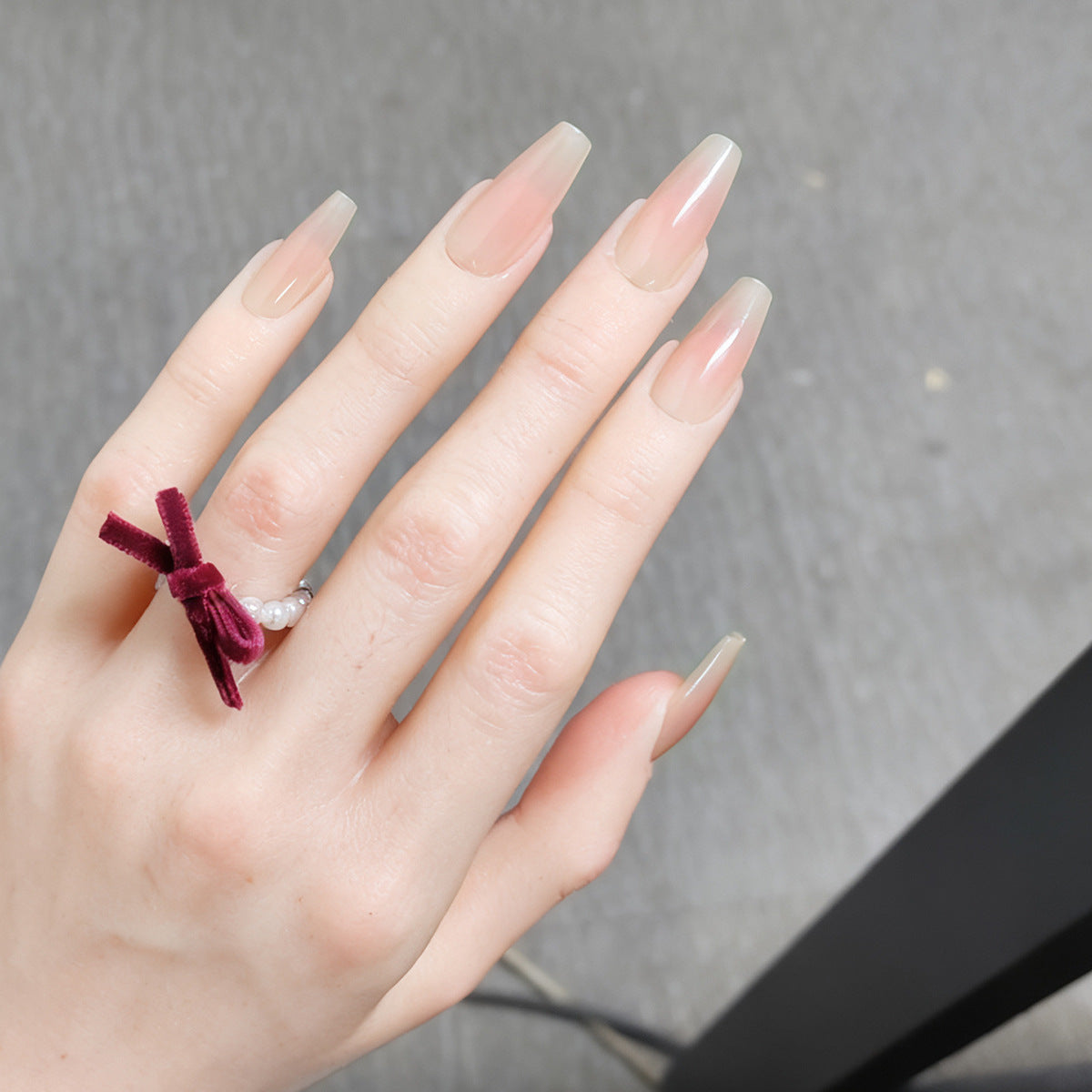 Sheer Nude Peach Blush Ombre Press-On Nails | Medium Coffin