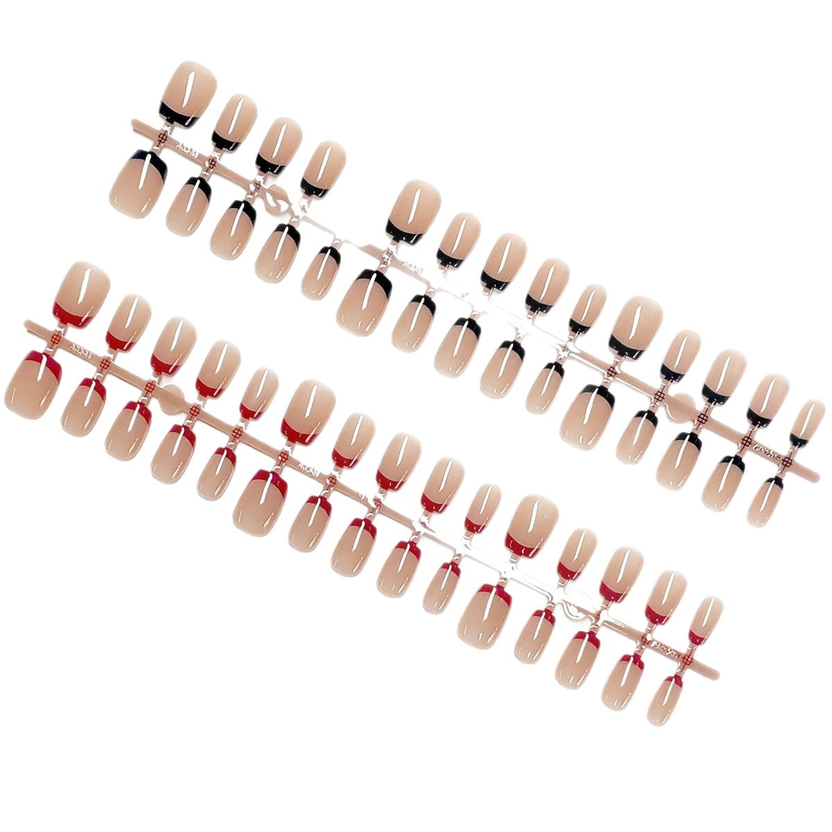Classic Short French Tip Press-On Nails - Red & Black Nude