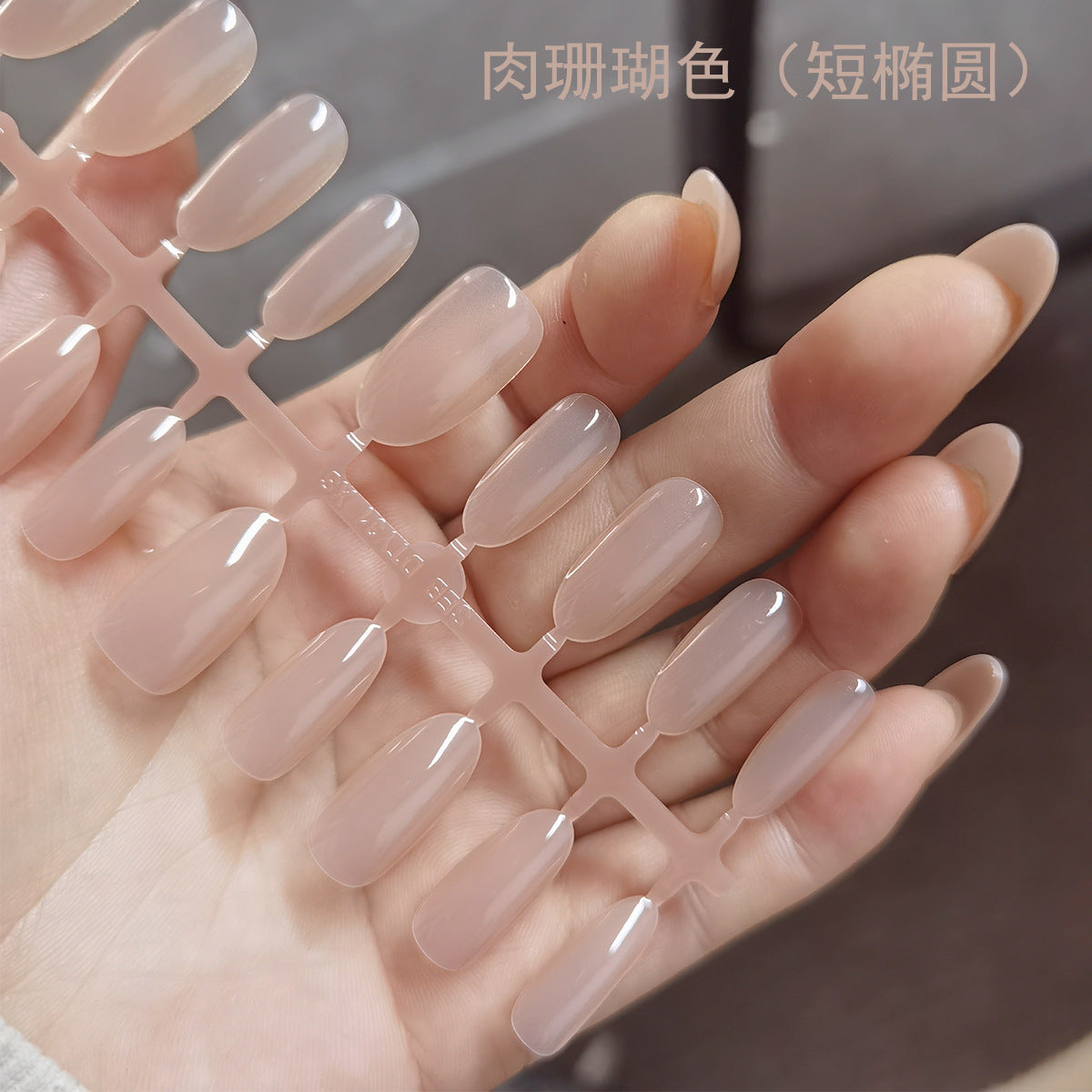 Sheer Coral Nude Long Coffin Press-On Nails | Minimalist Glossy Fake Nails