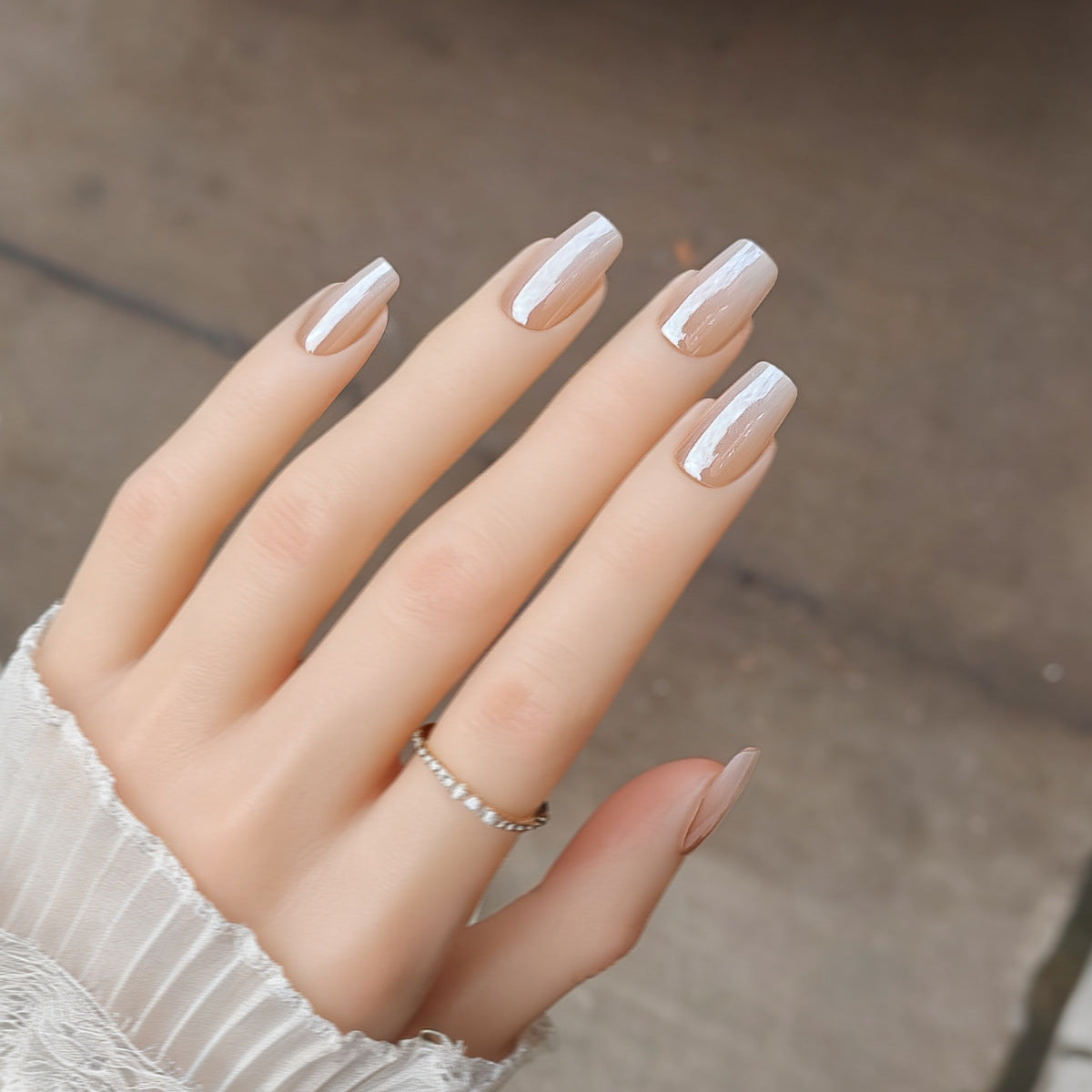 Long Almond Barely There Nude White Ombre Press-On Nails