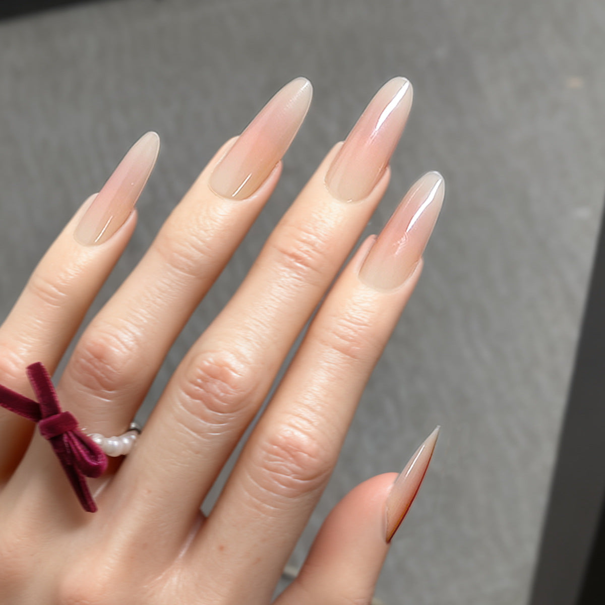 Sheer Nude Peach Blush Ombre Press-On Nails | Medium Coffin