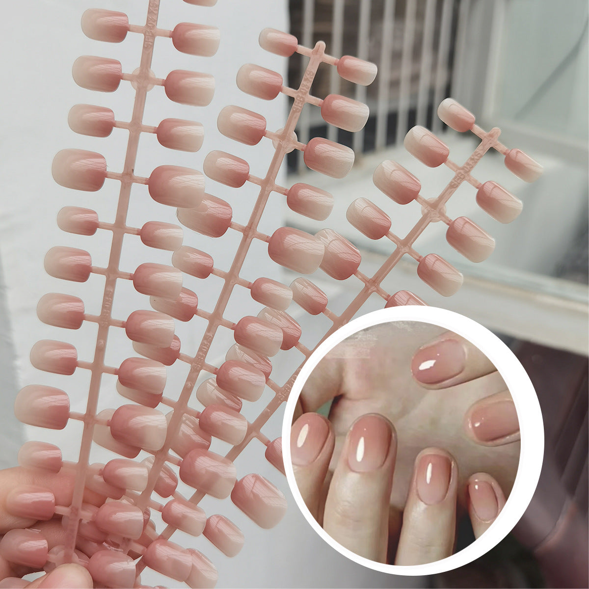 White Peach Oolong Ombre Matte Press-On Nail Tips - 30 Pcs Short Squoval Blanks